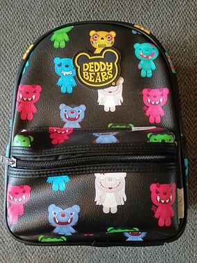 Deddy Bears Mini Backpack Black Neon Monster Bear Print Creepy Cute Goth NWT